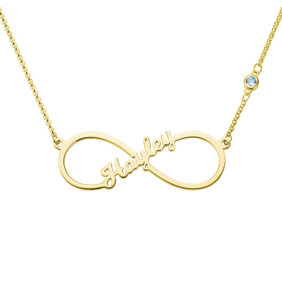 Custom Single Name Infinity Necklace with Birthstone in Gold