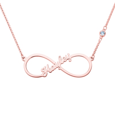 Custom Single Name Infinity Necklace with Birthstone in Rose Gold