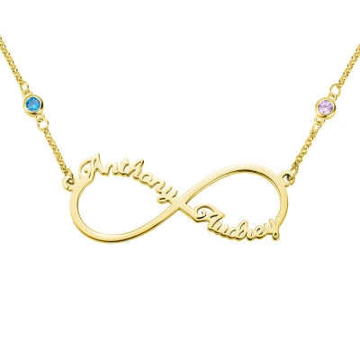 Customized Infinity Two Name Birthstone Necklace in Gold