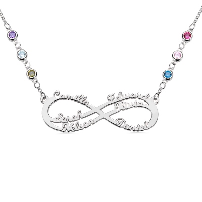 Customized 6 Names Infinity Necklace in Silver