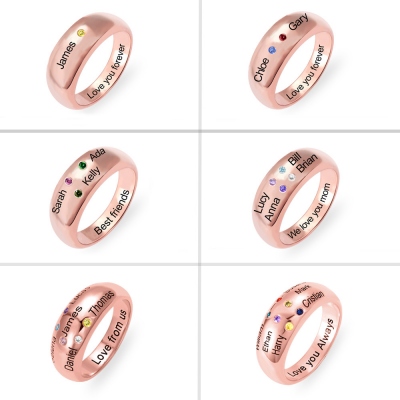 Personalized Names Ring with Birthstones in Rose Gold