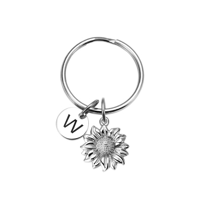 Customized Initial Stainless Steel Sunflower Key Chain