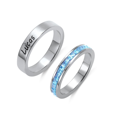 Personalized Stacking Birthstone Ring in Stainless Steel