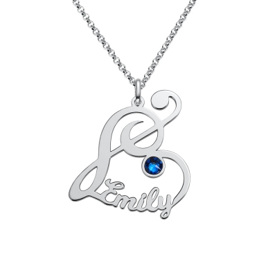Personalized Treble Clef Name Necklace with Birthstone in Silver
