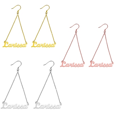 Personalized Triangle Name Dangle Earrings