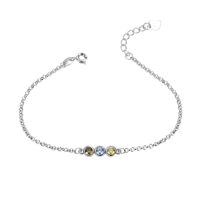 Customized Birthstones Sterling Silver Bracelet, Gift for Women Wife Mom Girlfriend Daughter Friend