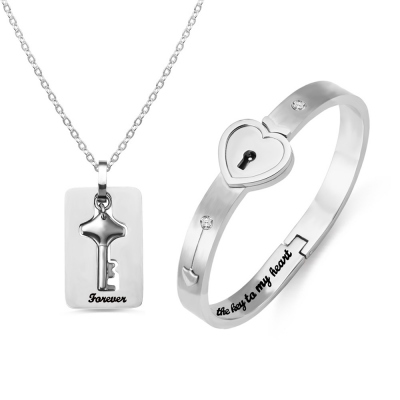 Personalized Couple's Bracelet And Key Necklace