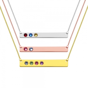 Personalized 1-10 Birthstones Bar Necklace