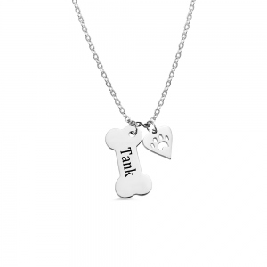 Personalized Dog Bone Necklace with Paw Print