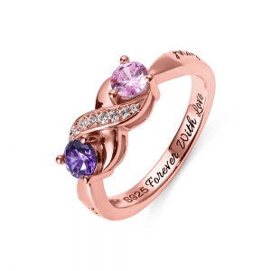 Engraved Infinity Ring with Birthstone Rose Gold