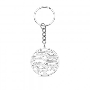 Personalized 1-13 Name Life Family Tree Keychain in Silver
