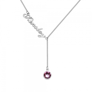 Personalized Simple Name & Birthstone Y Necklace