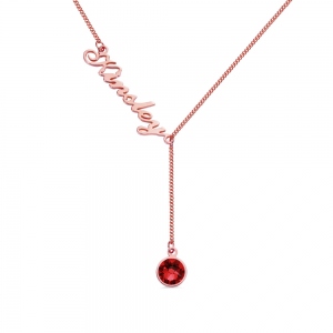 Personalized Y-Shaped Necklace with Engraving & Birthstone