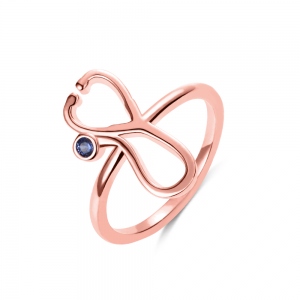 Personalized Stethoscope Birthstone Ring in Rose Gold