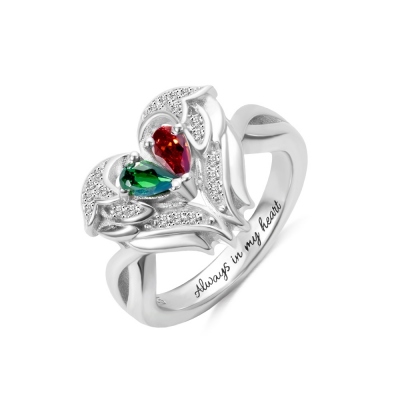 Customize Angel Wings Ring with Two Birthstones