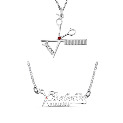 Personalized Hairdresser Name Necklace with Engraved Birthstone