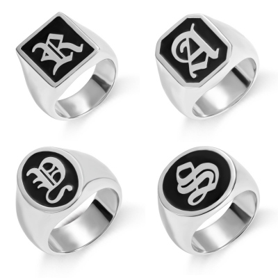 Customized Unisex Initial Signet Ring In Sterling Sliver