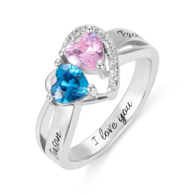 Engraved Heart Birthstone Promise Ring