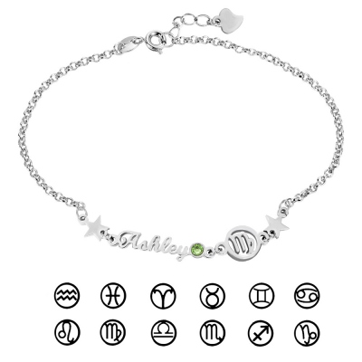 Customized Constellation Name Bracelet with Birthstone