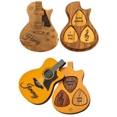 Personalized Wood Guitar Picks with Case