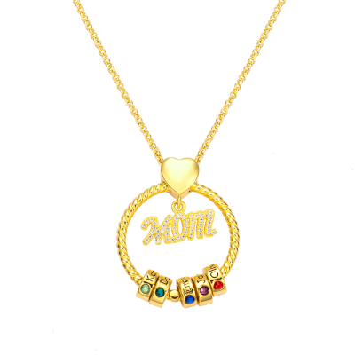 Personalized Name and Birthstone Family Necklace for Mother in Gold