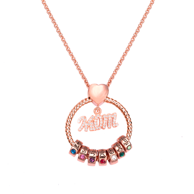 Customized Name On Rings Rose Gold Plated Silver Birthstone Family Necklace