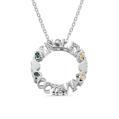 Custom Circle Name Necklace with Birthstones