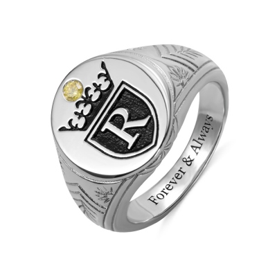 Customized Engraved Crown Birthstone Signet Ring