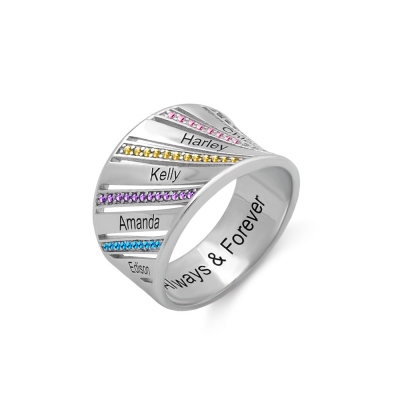 Customized Oblique Row Of Birthstones Name Family Ring