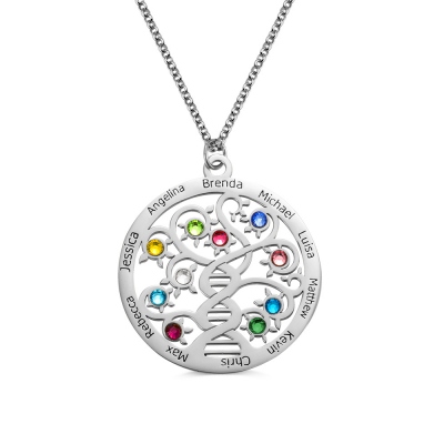 Personalized Family Tree Name Necklace with Birthstone