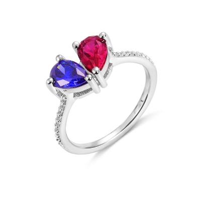 Customized Birthstone Heart Ring with Jewelry Box In Sterling Silver