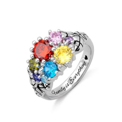 Customized Mother's Birthstone Ring In Sterling Silver