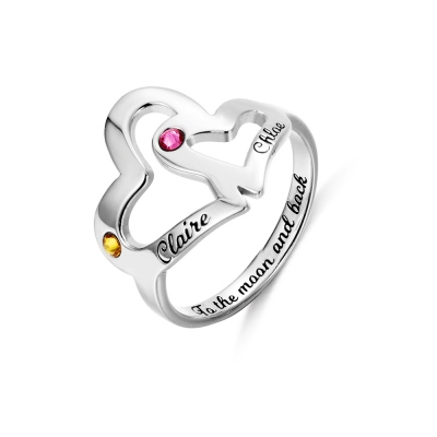 Customized Mother-Daughter Love Heart Ring in Sterling Silver