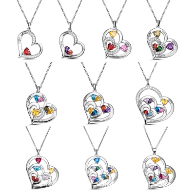 Herzförmige Geburtsstein-Familien-Halskette mit kundenspezifischen 1-10 Namen