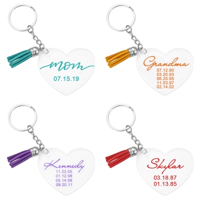 kekeduck Personalized Mommy Tassel Keychain with Dates