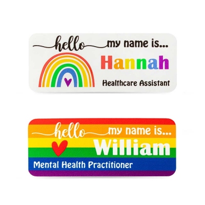 Personalisiertes Namensschild mit Regenbogen
