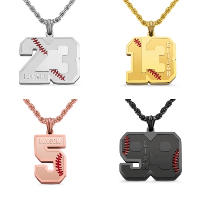 Personalisierte Baseball- und Softball-Sport-Nummern-Halskette mit Namen, Nummer mit Namensanhänger