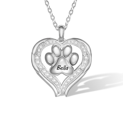 Personalized Angel Wings Pet Paw Necklace