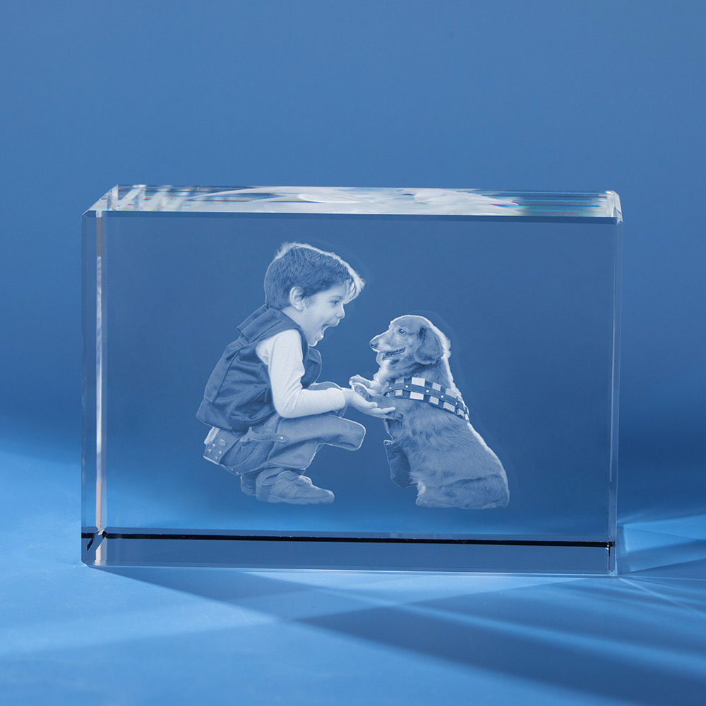 Personalized Pet 3D Engraved Crystal Photo Gift Large Rectangle