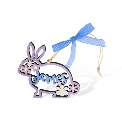 Étiquettes de décoration de lapin de Pâques personnalisées avec nom coloré