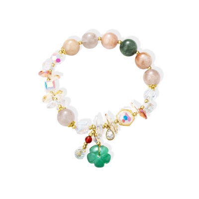 Bracelet délicat en cristal avec jade floral vert Bijoux de chance pour maman