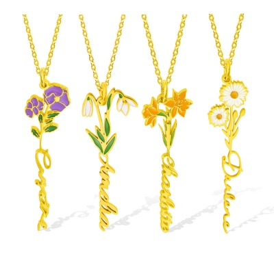 Personlig födelse blomma namn halsband, födelsedagspresent, namn hängande smycken för kvinnor
