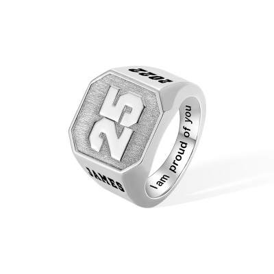 Anello inciso del sigillo di numero, nastro sterlina 925, anello di sport, anello di pallacanestro per gli entusiasti di sport