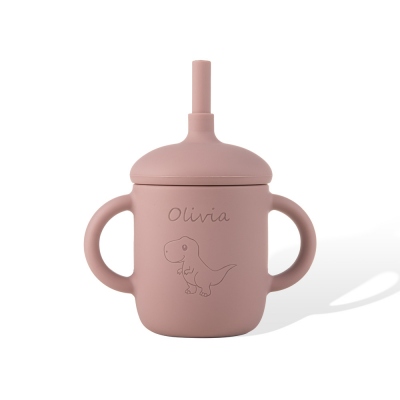 Custom Baby essbare Silikon-Tier-Cup, 6 fl oz Baby Cup mit Deckel und Strohhalm, Baby und Kleinkind Geschenk, verwenden Sie auf Babys über 6 Monate