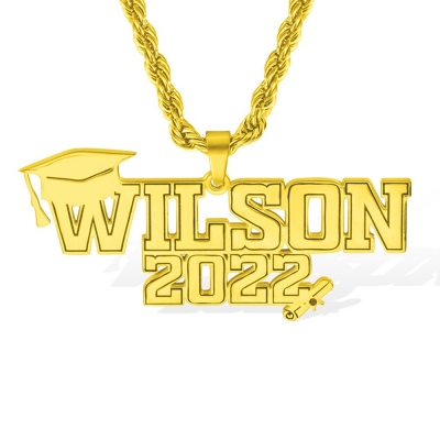 Personalized Class of 2024 Graduation Necklace with Name, Stainless Steel Bachelor Cap Name Necklace, Graduation Gift for Boy/Girl/Friend/Student