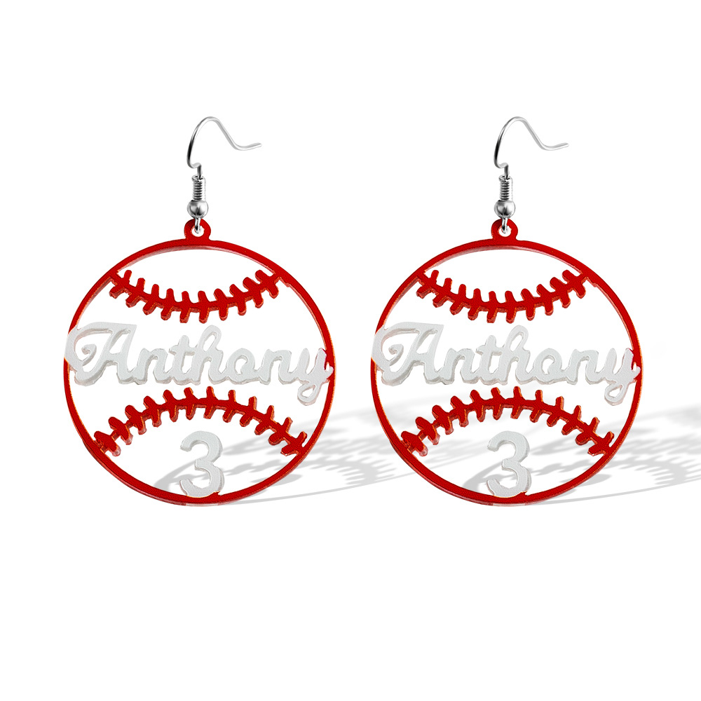 Brincos de beisebol de nome personalizado com número, jóias de torcida de beisebol, esporte/aniversário/presente de dia das mães para mãe de beisebol/filha/irmã/avó