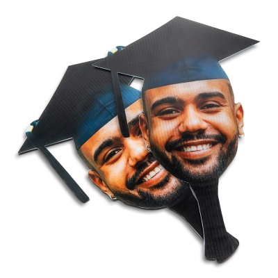 Custom Graduation 2024 Handheld Fan Face with Grad Cap, Head Cutout on Stick Fan, Multi-Size/Pack, Congrats Grad Gift for Graduates/Students/Friends