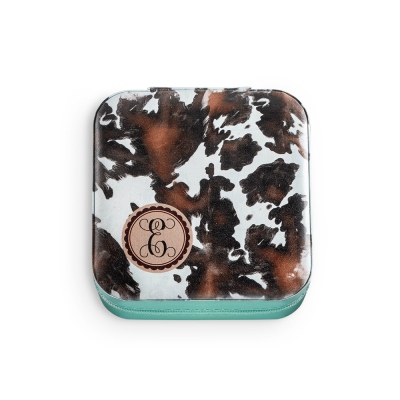Boîte à bijoux Cowgirl personnalisée avec monogramme, boîte organisateur de voyage en cuir végétalien, cadeau d'anniversaire/anniversaire/mariage pour Cowgirl/amant de vache