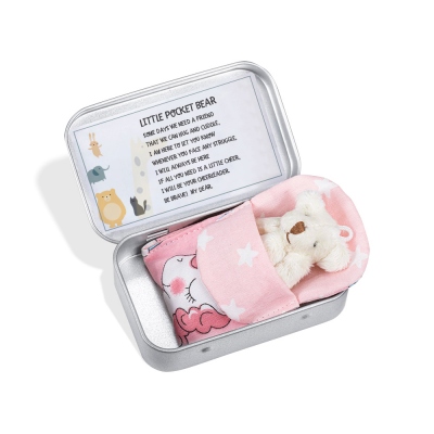 Personalisierter Kuschelbär in einer Box, Sorgenpuppe gegen Angst/Stress, Geburtstags-/Weihnachtsgeschenk für Kinder