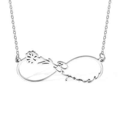 Collier infini personnalisé collier de fleurs de naissance avec nom, collier en acier inoxydable, cadeau de fête des mères/anniversaire pour maman/fille/amis/femmes